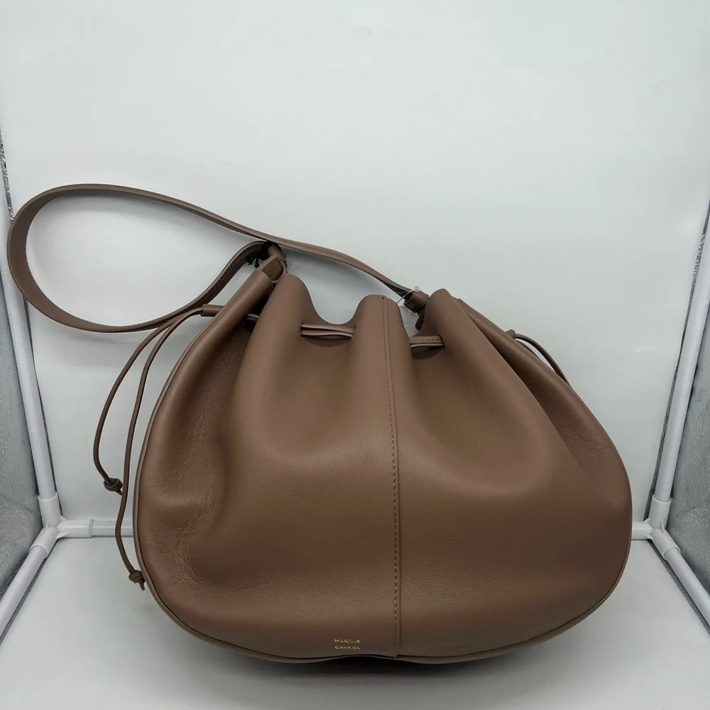 NWT MANSUR GAVRIEL Flores Biscotto Nude Leather Double Drawstring Shoulder Bag - Picture 16 of 16